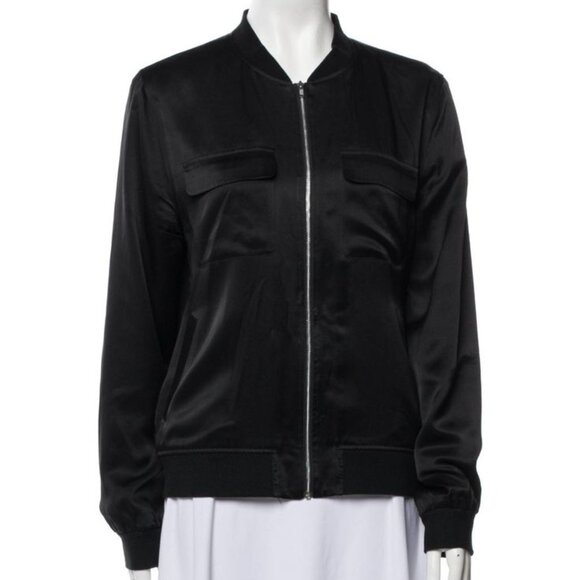 Equipment Femme Abbott Black Silk Zip Up Bomber Jacket SizeXS - Picture 1 of 13